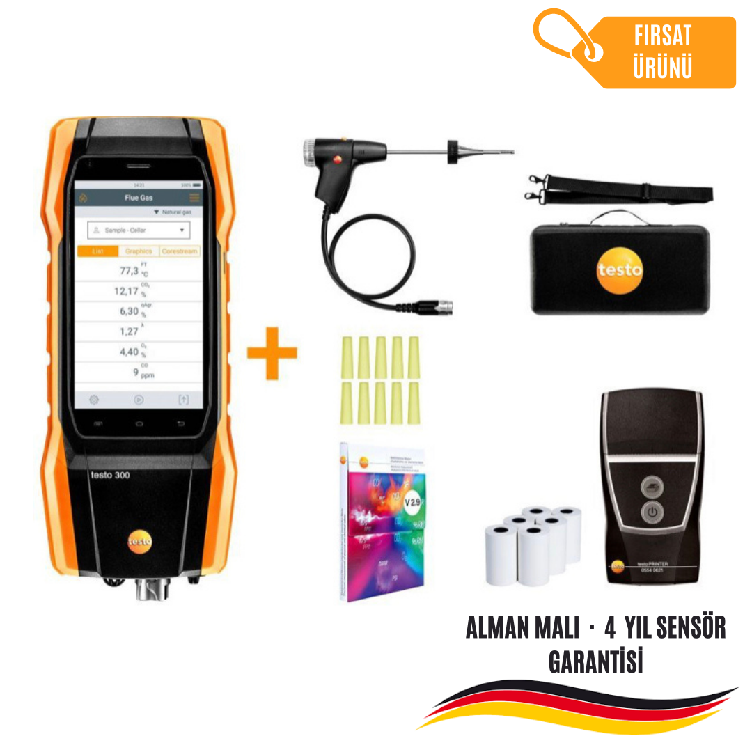 Testo 300 Set 4 - 15000ppm - Yazıcılı Baca Gazı Analiz Cihazı - %25 Havale İndirimi!