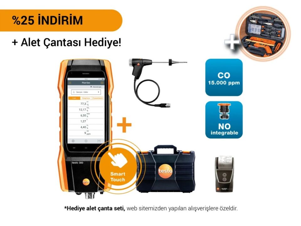 Testo 300 Set 4 - 15000ppm - Yazıcılı Baca Gazı Analiz Cihazı - %25 Havale İndirimi!
