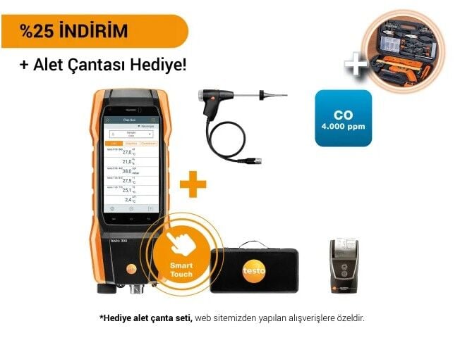 Testo 300 Set 1 - 4000ppm - Yazıcılı Baca Gazı Analiz Cihazı - %25 Havale İndirimi!