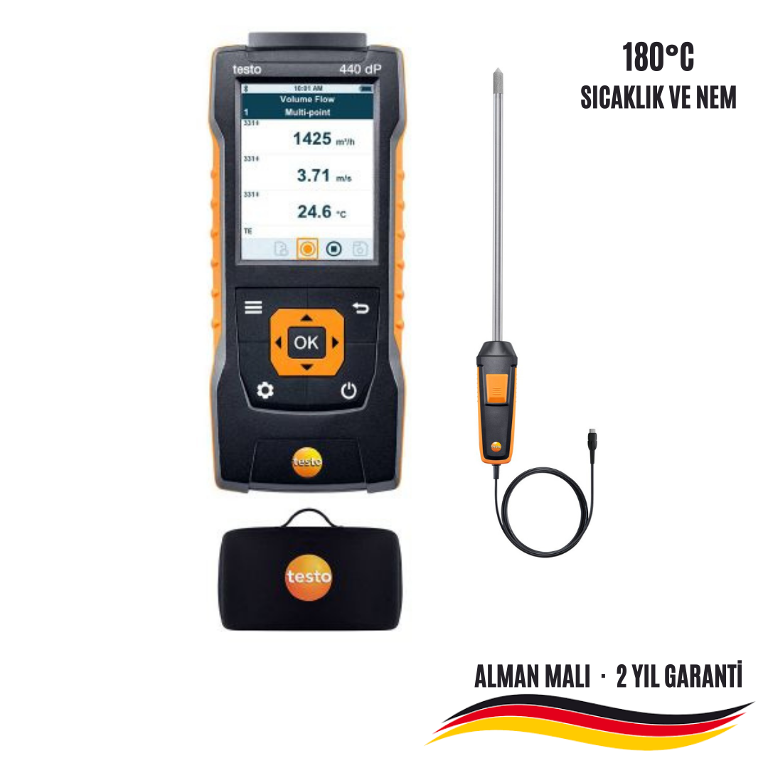 Testo 440 Bacada Nem Ölçüm Seti (180°C'lik Sıcaklık ve Nem Ölçüm Probu ile)