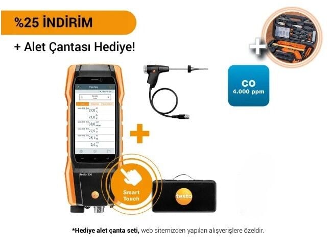 Testo 300 Set 1 - 4000ppm - Baca Gazı Analiz Cihazı - Yazıcısız Set - %25 Havale İndirimi!
