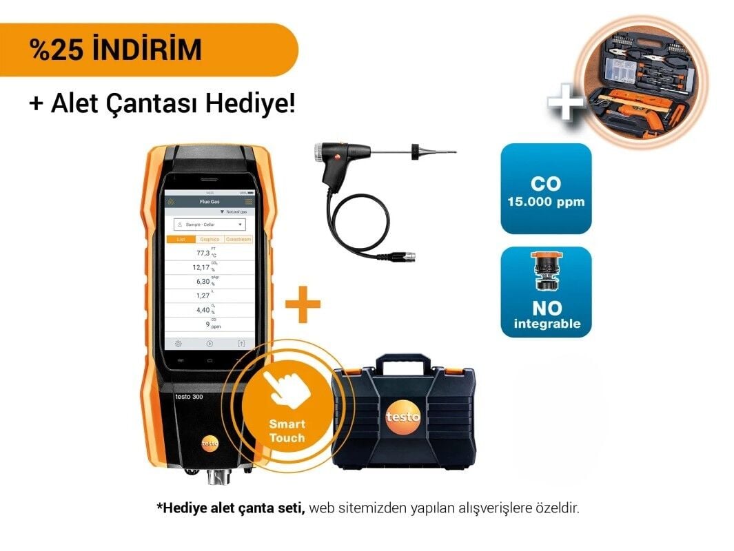 Testo 300 Set 4 - 15.000ppm Baca Gazı Analiz Cihazı - Yazıcısız Set - %25 Havale İndirimi!